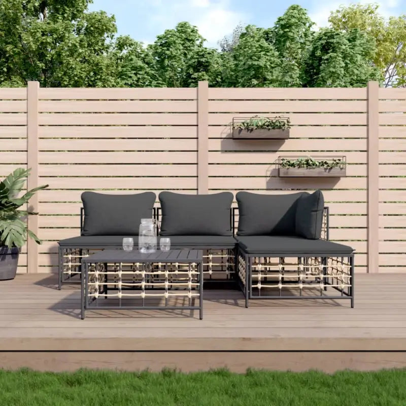 Loungebanken in poly rattan met antraciet materiaal en gepoedercoat staal - 1 / Donkergrijs / hoek + 2x midden