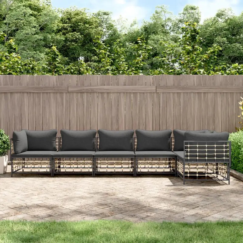 Loungebanken in poly rattan met antraciet materiaal en gepoedercoat staal - 1 / Donkergrijs / 3x hoek + 3x midden