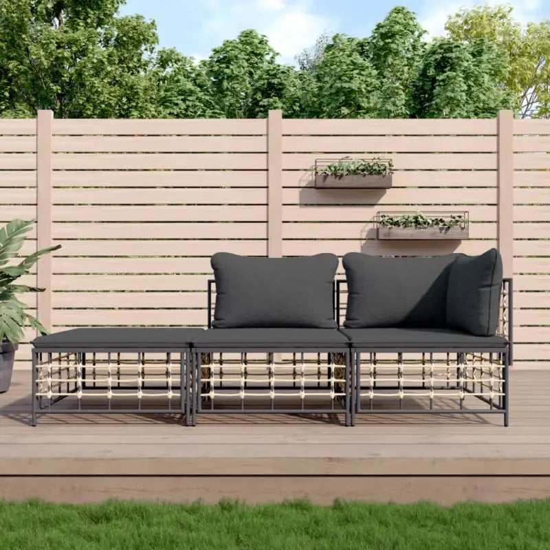 Loungebanken in poly rattan met antraciet materiaal en gepoedercoat staal - 1 / Donkergrijs / hoek + midden