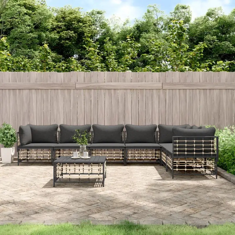 Loungebanken in poly rattan met antraciet materiaal en gepoedercoat staal - 1 / Donkergrijs / 3x hoek + 4x midden