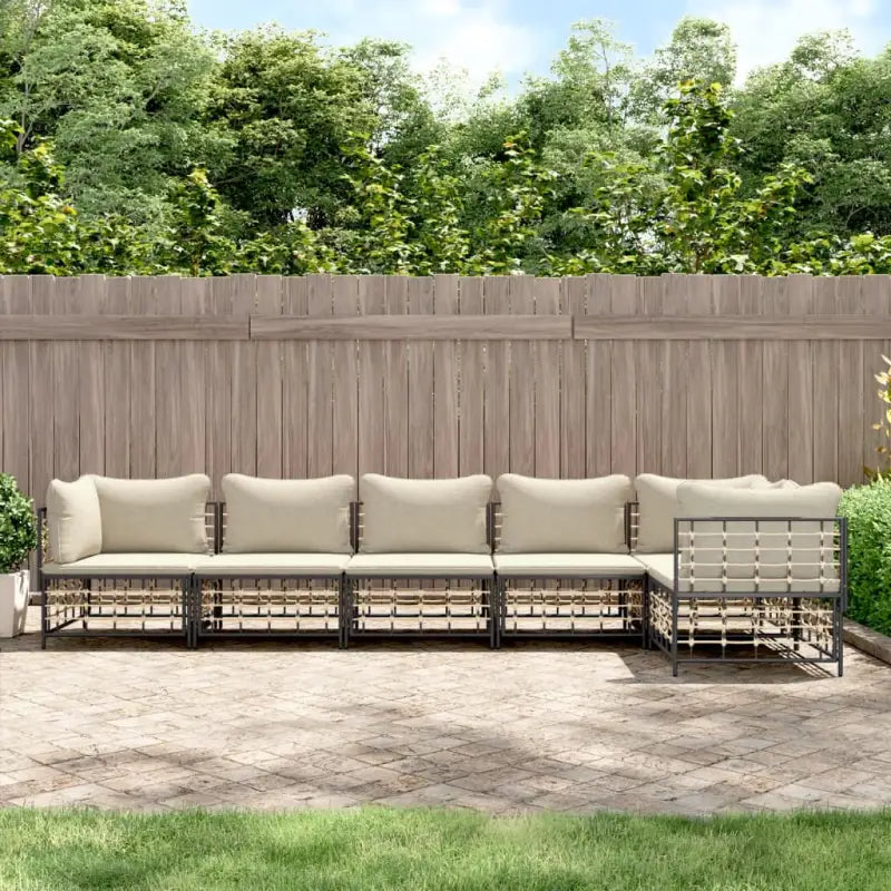 Loungebanken in poly rattan met antraciet materiaal en gepoedercoat staal - 1 / Beige / 3x hoek + 3x midden