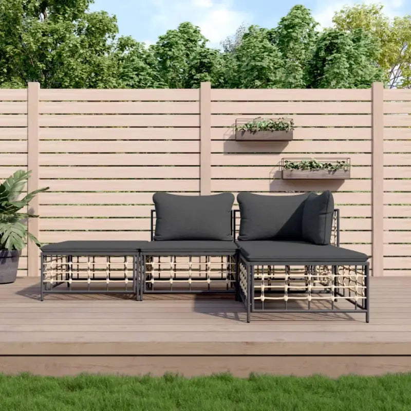Loungebanken in poly rattan met antraciet materiaal en gepoedercoat staal - 1 / Donkergrijs / hoek + midden + 2x
