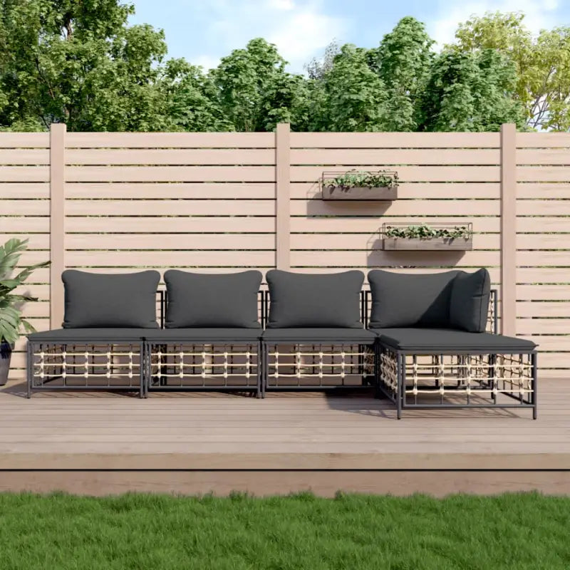 Loungebanken in poly rattan met antraciet materiaal en gepoedercoat staal - 1 / Donkergrijs / hoek + 3x midden