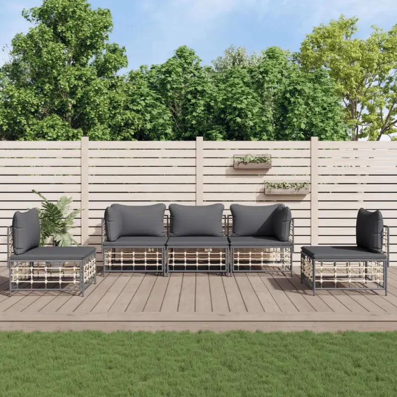 Loungebanken in poly rattan met antraciet materiaal en ruime afmetingen - 1 / Donkergrijs / 2x hoek + 3x midden
