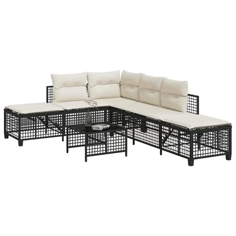 Loungebanken in zwart materiaal met gepoedercoat staal afmetingen - Zwart en crème / 1 - Loungebanken