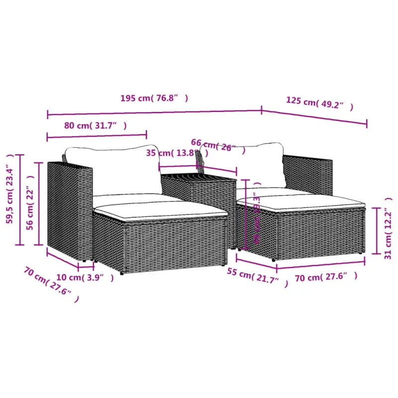 Loungebanken met grijs materiaal en gepoedercoat staal voor buiten - Loungebanken
