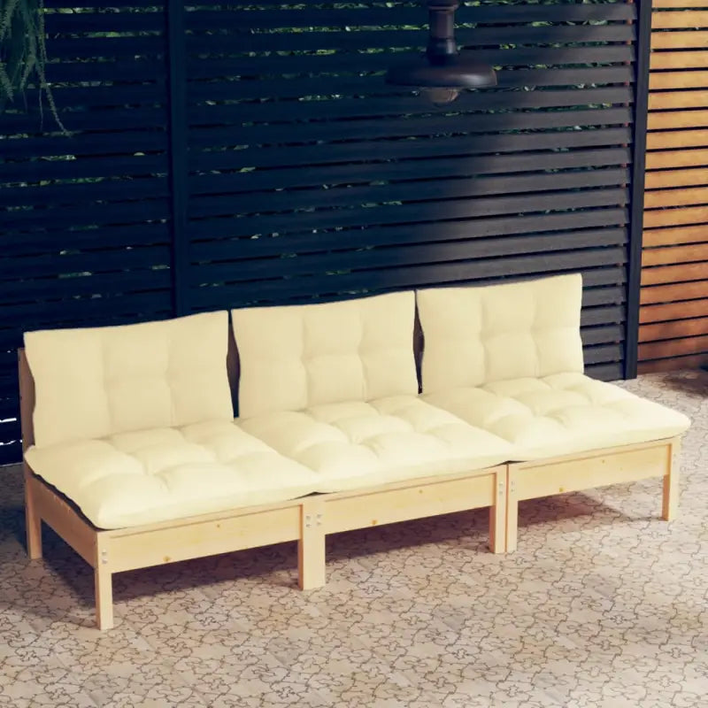 Loungebanken met massief grenenhout voor tuin en terras - Bruin en crème / 1 - Loungebanken
