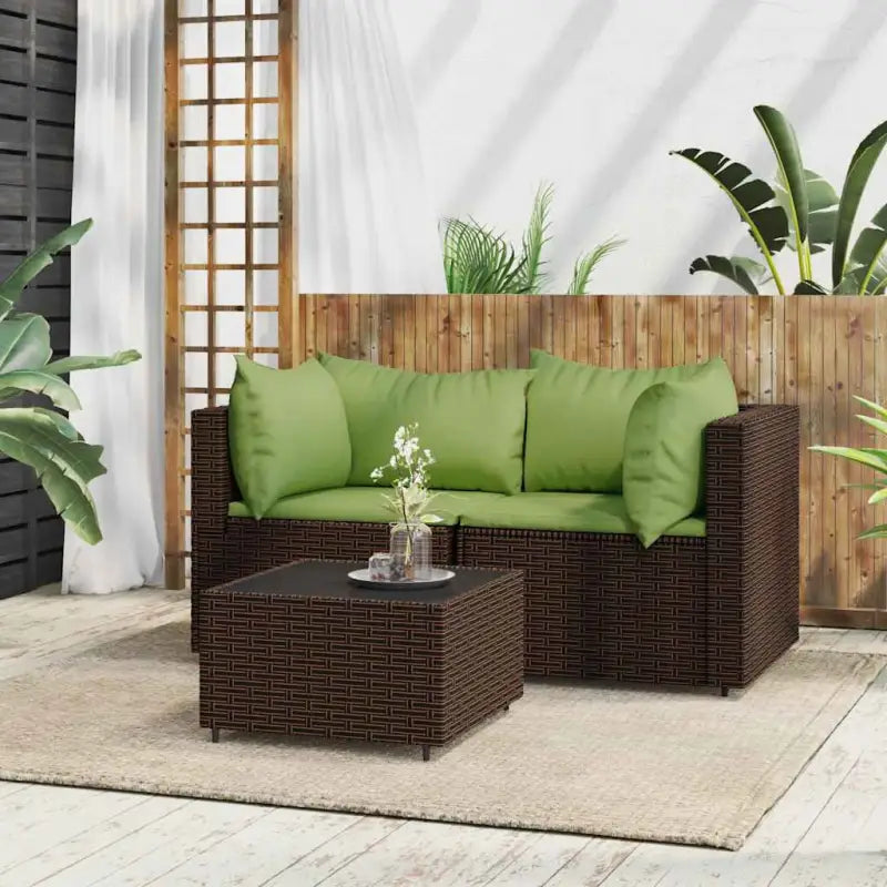 Loungebanken met poly rattan en eenvoudig schoon design - Bruin en groen / 1 / 2x hoek + Tafel - Loungebanken