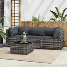 Loungebanken met poly rattan en eenvoudig schoon design - Grijs / 1 / 2x hoek + midden + Tafel - Loungebanken