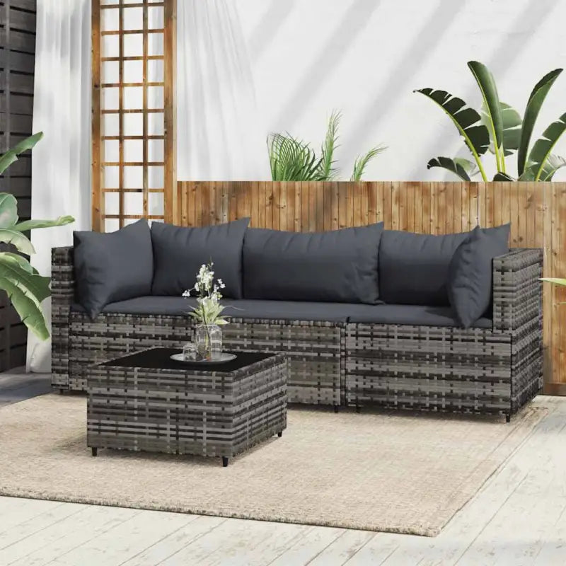 Loungebanken met poly rattan en eenvoudig schoon design - Grijs / 1 / 2x hoek + midden + Tafel - Loungebanken