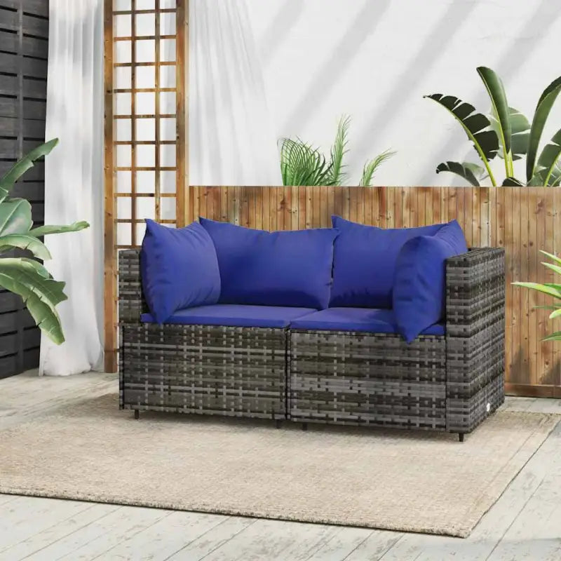 Loungebanken met poly rattan en eenvoudig schoon design - Grijs en blauw / 1 / 2x hoek - Loungebanken