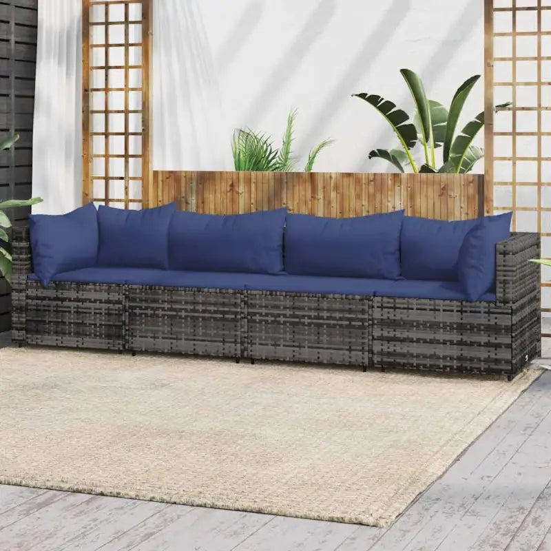 Loungebanken met poly rattan en eenvoudig schoon design - Grijs en blauw / 1 / 2x hoek + 2x midden - Loungebanken