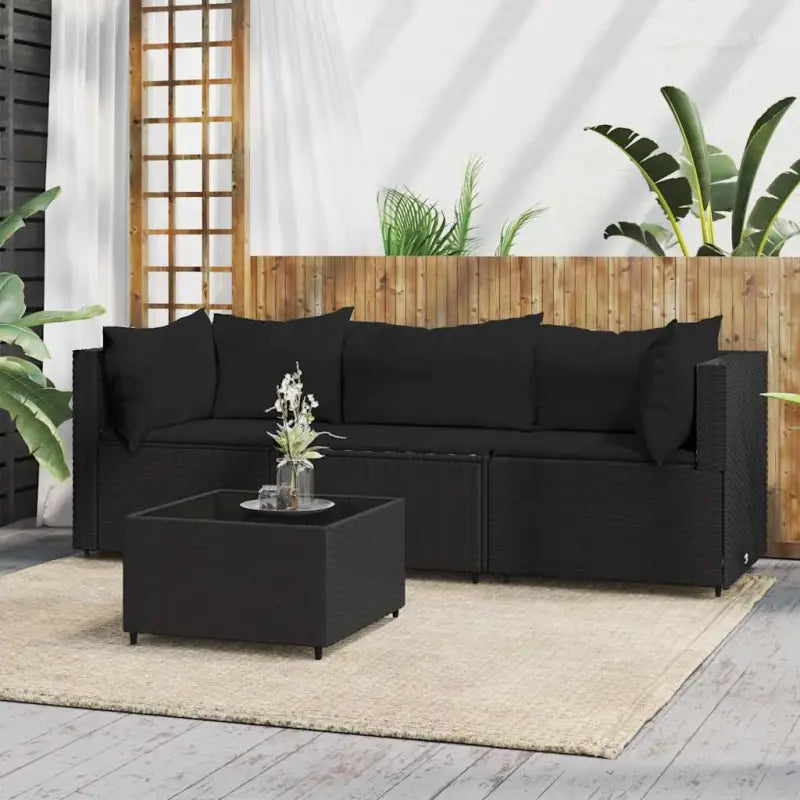 Loungebanken met poly rattan en eenvoudig schoon design - Zwart / 1 / 2x hoek + midden + Tafel - Loungebanken