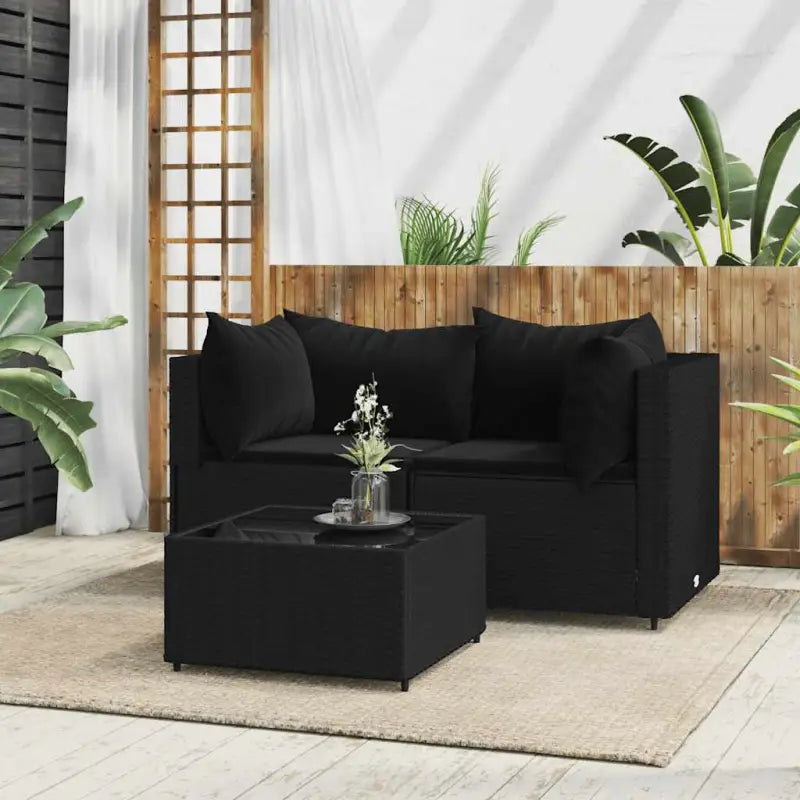 Loungebanken met poly rattan en eenvoudig schoon design - Zwart / 1 / 2x hoek + Tafel - Loungebanken