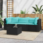 Loungebanken met poly rattan en eenvoudig schoon design - Zwart en blauw / 1 / 2x hoek + midden + Tafel - Loungebanken