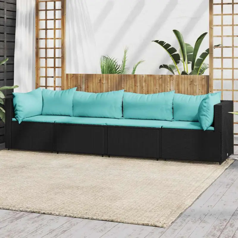 Loungebanken met poly rattan en eenvoudig schoon design - Zwart en blauw / 1 / 2x hoek + 2x midden - Loungebanken