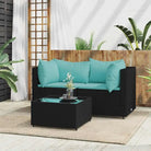 Loungebanken met poly rattan en eenvoudig schoon design - Zwart en blauw / 1 / 2x hoek + Tafel - Loungebanken