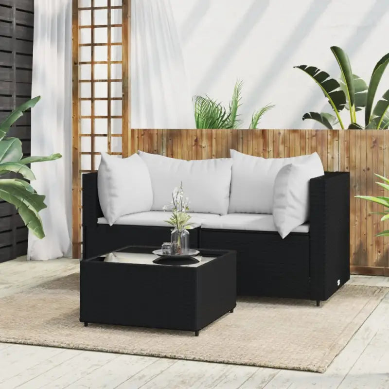 Loungebanken met poly rattan en eenvoudig schoon design - Zwart en wit / 1 / 2x hoek + Tafel - Loungebanken