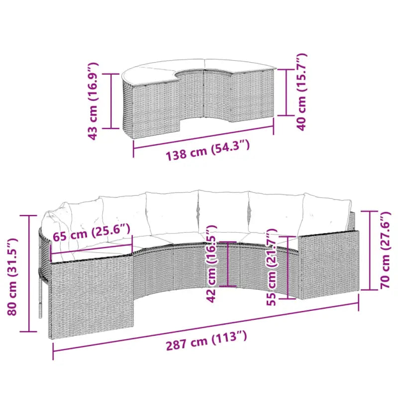 Loungebanken met poly rattan en gepoedercoat staal totale afmetingen - Loungebanken
