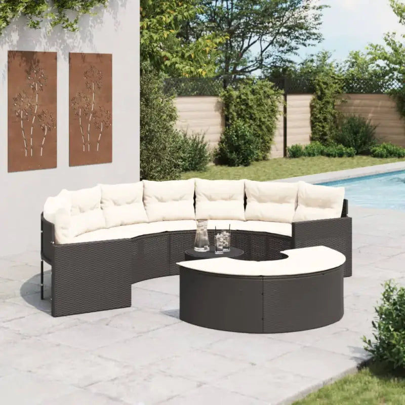 Loungebanken met poly rattan en gepoedercoat staal totale afmetingen - Zwart / 1 / met glazen tafel - Loungebanken
