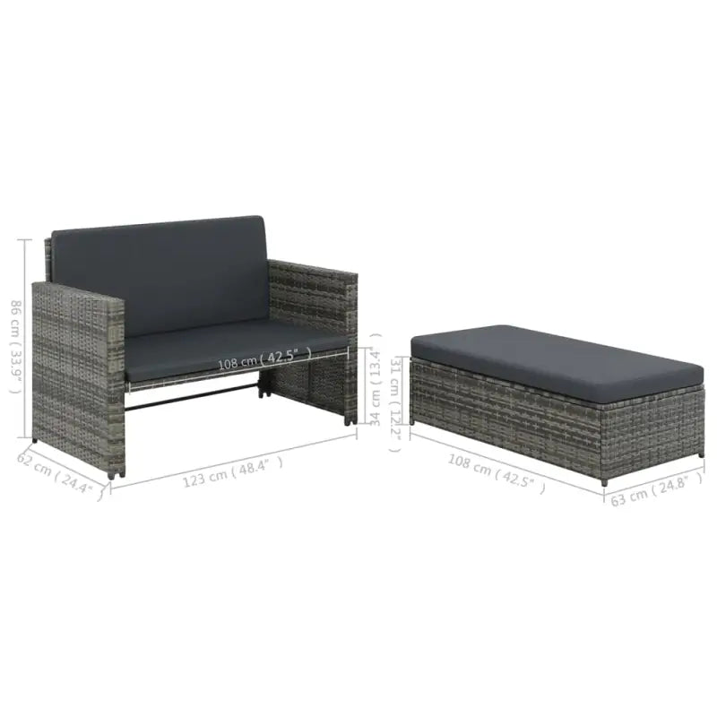 Loungebanken met poly rattan en gepoedercoat stalen frame voor buiten - Loungebanken