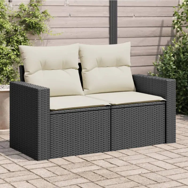 Loungebanken met poly rattan en waterdichte zak voor comfortabele zitervaring - Zwart en crème / 1 / zonder