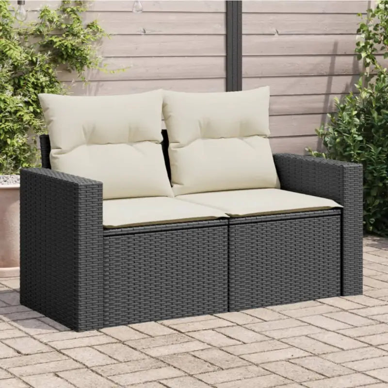 Loungebanken met poly rattan en waterdichte zak voor comfortabele zitervaring - Zwart en crème / 1 / met opbergruimte