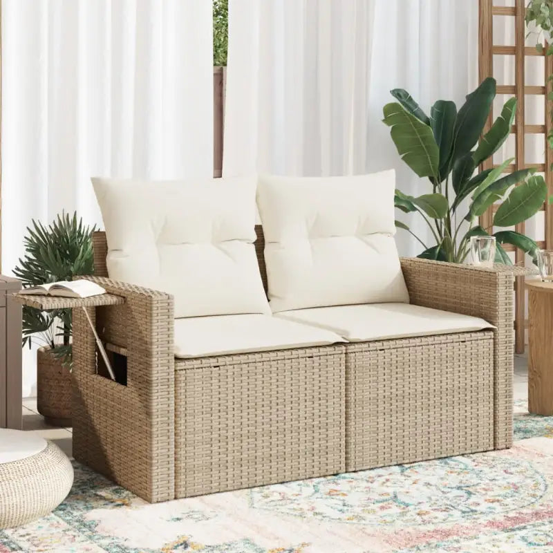 Loungebanken met poly rattan voor een comfortabele zitervaring buiten - beige en crèmekleurig / 1 / met opbergruimte