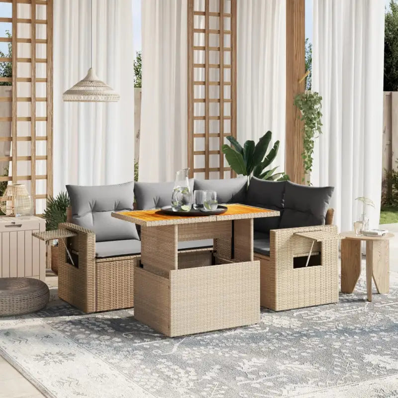 Loungebanken set in grijs materiaal van gepoedercoat staal voor tuin - Beige en grijs / zonder opbergruimte - Tuinsets