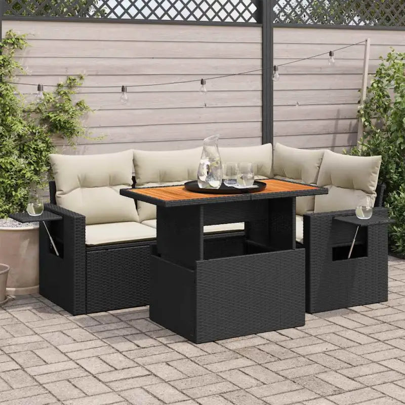Loungebanken set in grijs materiaal van gepoedercoat staal voor tuin - Zwart en crème / met opbergruimte - Tuinsets