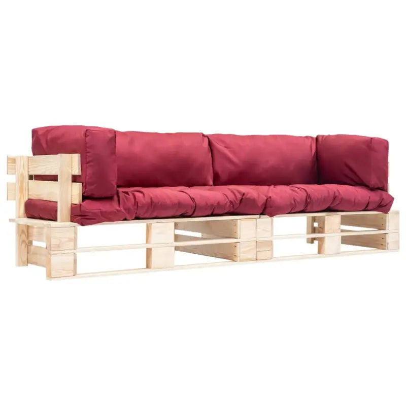 Loungebanken set van geïmpregneerd grenenhout met afneembare zitkussens - Naturel en rood / 2 - Loungebanken
