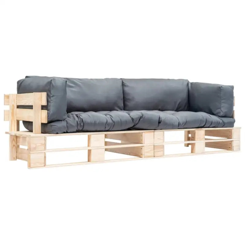 Loungebanken set van geïmpregneerd grenenhout met afneembare zitkussens - Naturel en grijs / 2 - Loungebanken