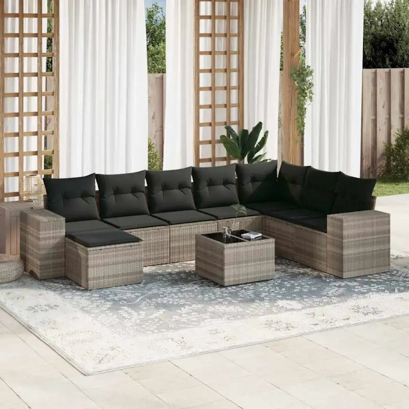 Loungebanken uit zwart materiaal en gepoedercoat staal voor je tuin - Lichtgrijs en donkergrijs / Met tafel - Tuinsets