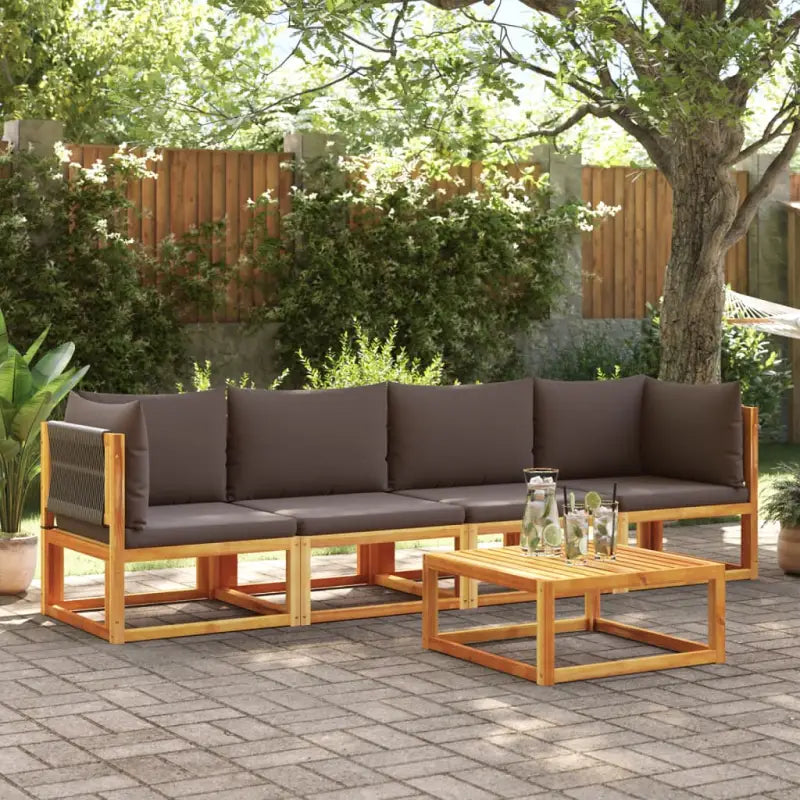 Loungebanken van massief acaciahout met comfortabele zit- en rugkussens - Grijs / 1 / Vierzitsbank - Loungebanken