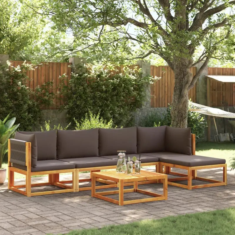 Loungebanken van massief acaciahout met comfortabele zit- en rugkussens - Grijs / 1 / 2x hoek + 2x midden + voetensteun