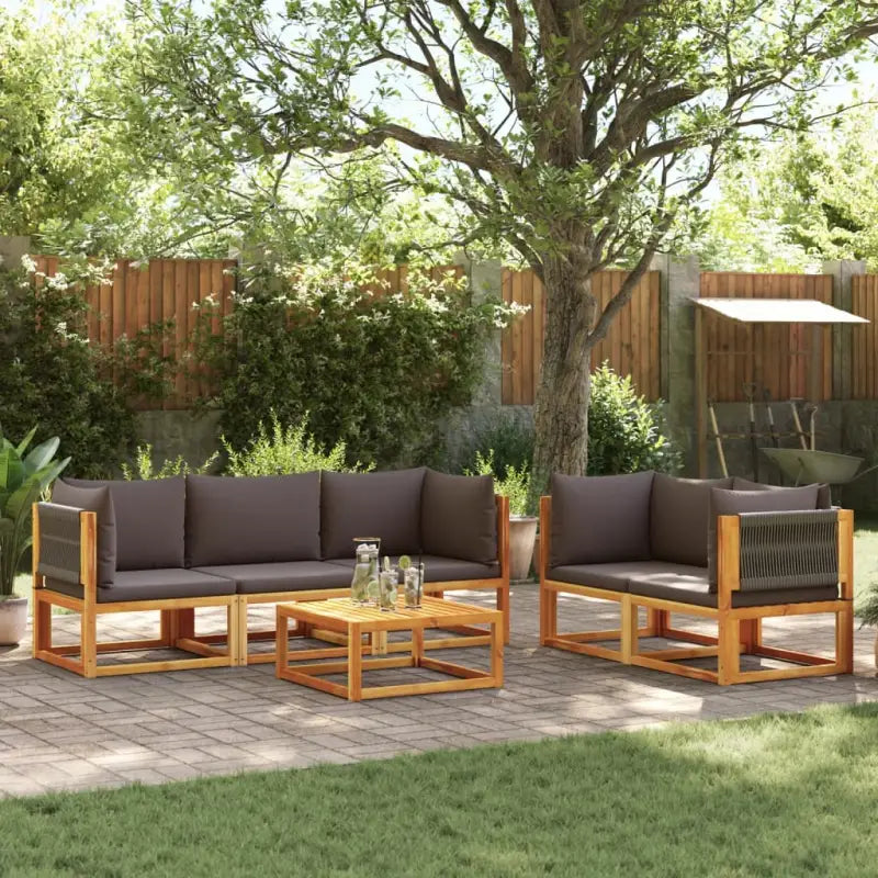 Loungebanken van massief acaciahout met comfortabele zit- en rugkussens - Grijs / 1 / 4x hoek + midden + Tafel