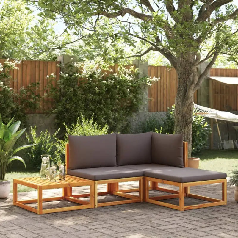 Loungebanken van massief acaciahout met comfortabele zit- en rugkussens - Grijs / 1 / hoek + midden + voetensteun