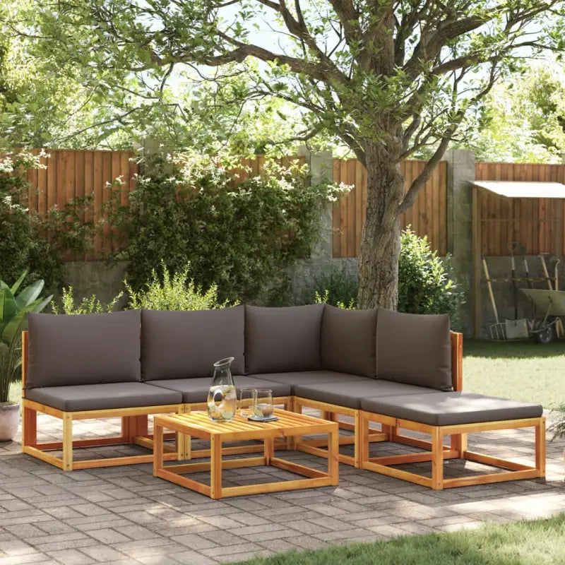 Loungebanken van massief acaciahout met comfortabele zit- en rugkussens - Grijs / 1 / hoek + 3x midden + voetensteun