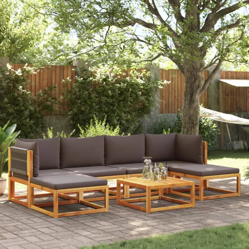Loungebanken van massief acaciahout met comfortabele zit- en rugkussens - Grijs / 1 / 2x hoek + 2x midden + 2x