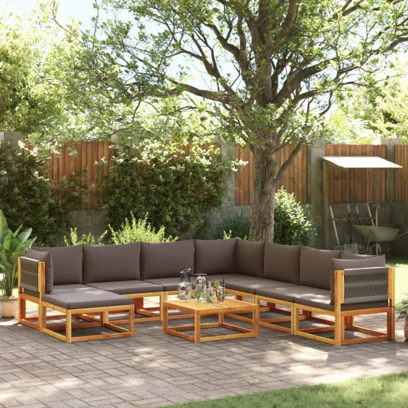 Loungebanken van massief acaciahout met comfortabele zit- en rugkussens - Grijs / 1 / 3x hoek + 4x midden + voetensteun