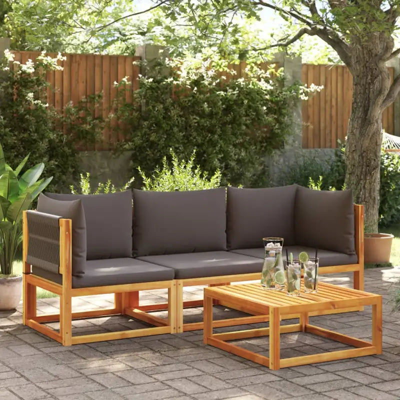 Loungebanken van massief acaciahout met comfortabele zit- en rugkussens - Grijs / 1 / Driezitsbank - Loungebanken