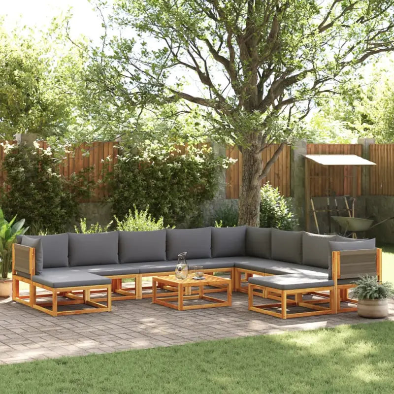 Loungebanken van massief acaciahout met comfortabele zit- en rugkussens - Grijs / 1 / 3x hoek + 5x midden + 2x