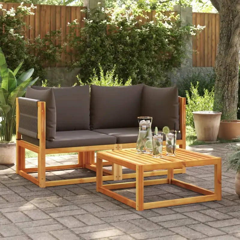 Loungebanken van massief acaciahout met comfortabele zit- en rugkussens - Grijs / 1 / Tweezitsbank - Loungebanken