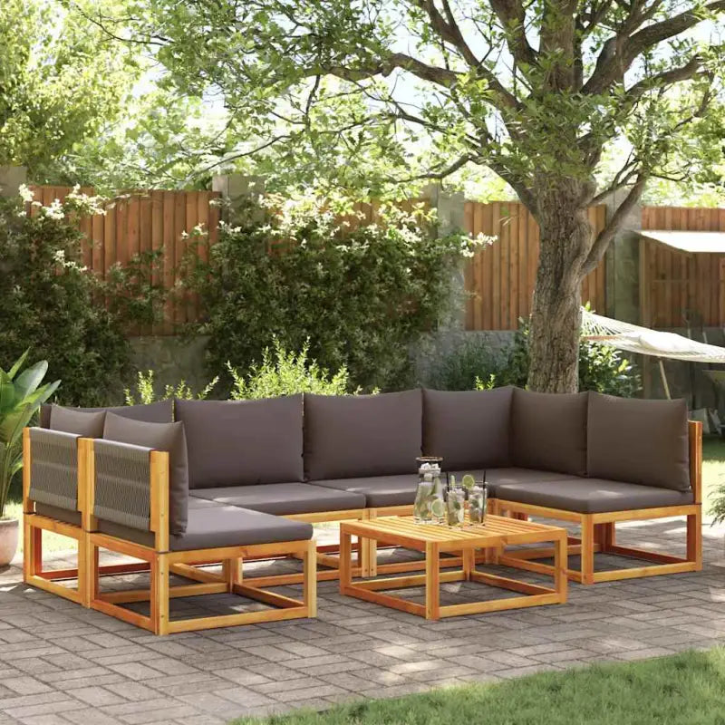 Loungebanken van massief acaciahout met comfortabele zit- en rugkussens - Grijs / 1 / 2x hoek + 4x midden + Tafel