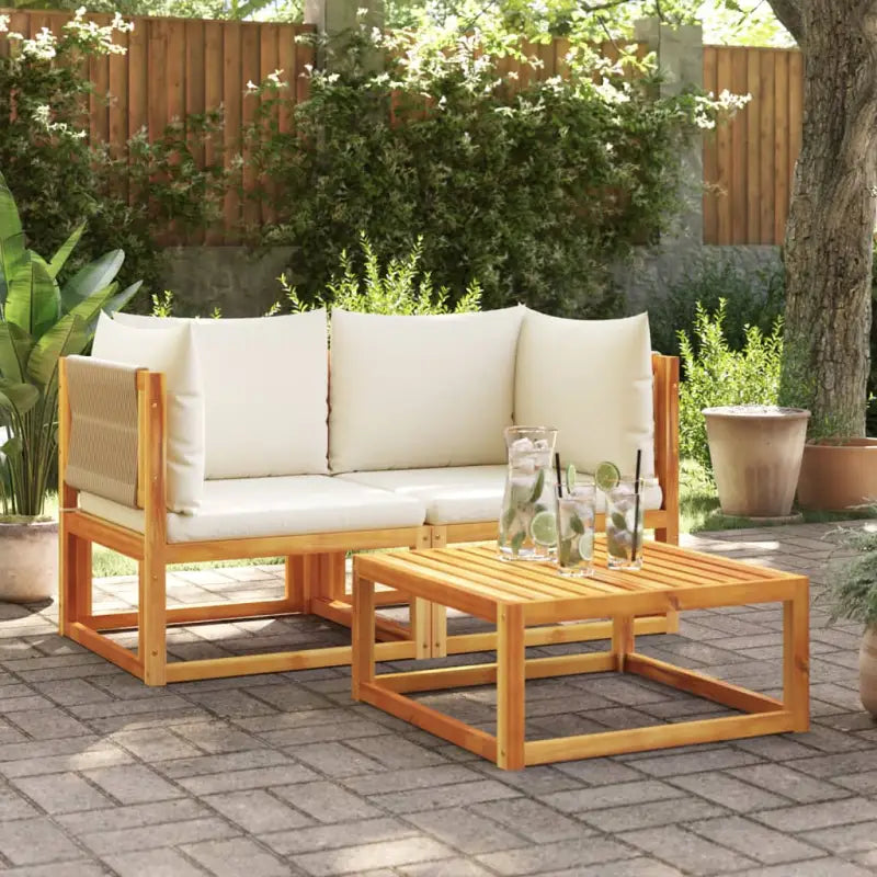 Loungebanken van massief acaciahout met comfortabele zit- en rugkussens - Crème / 1 / Tweezitsbank - Loungebanken