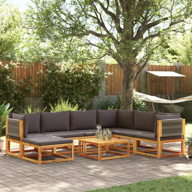 Loungebanken van massief acaciahout met comfortabele zit- en rugkussens - Grijs / 1 / 3x hoek + 3x midden + voetensteun