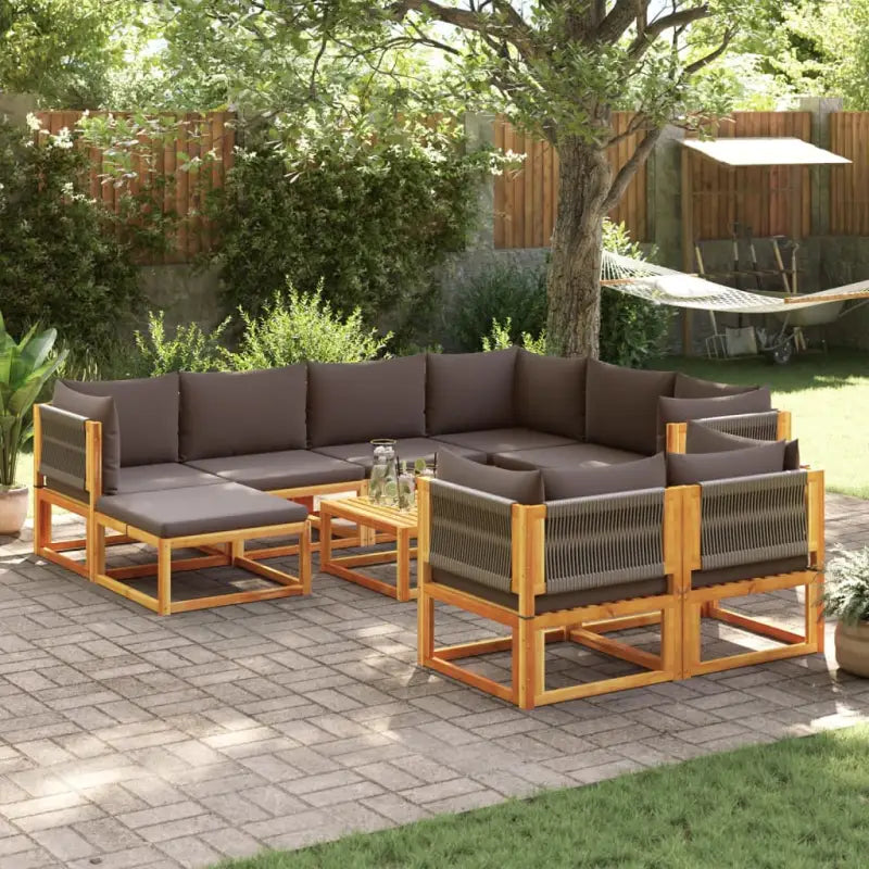 Loungebanken van massief acaciahout met comfortabele zit- en rugkussens - Grijs / 1 / 5x hoek + 3x midden + voetensteun