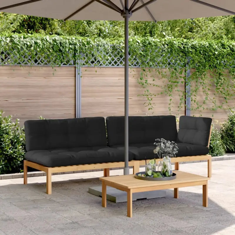 Loungebanken van massief acaciahout met olieafwerking voor eenvoudig schoonmaken - Zwart / 1 / Lichtbruin - Loungebanken