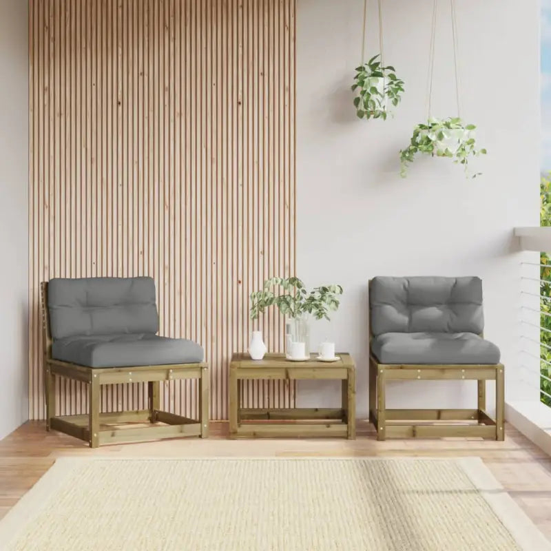 Loungebanken van massief grenenhout met modulair ontwerp voor tuin en terras - Naturel geïmpregneerd / met kussens / 2