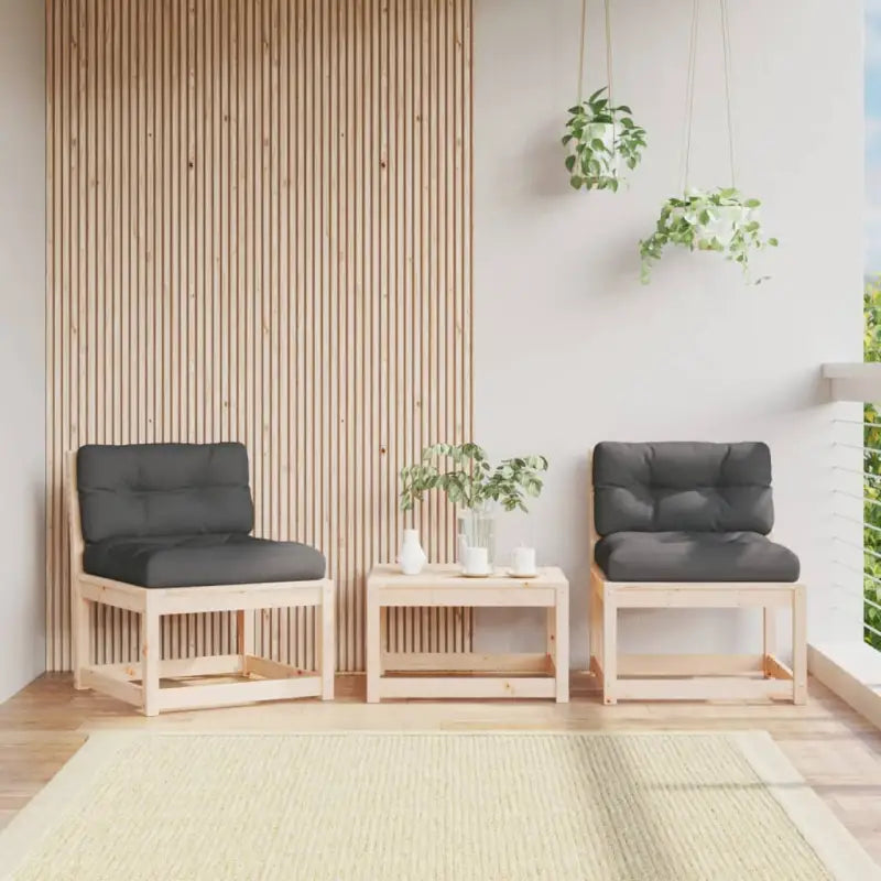 Loungebanken van massief grenenhout met modulair ontwerp voor tuin en terras - Natuurlijk grenenhout / met kussens / 2